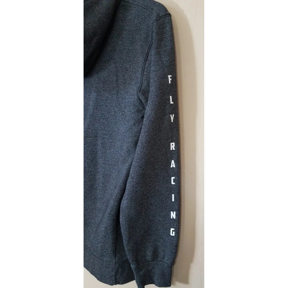 FLY RACING Full Zip Hoodie Sweater Men sz Medium Logo Thumbholes Dark Charcoal - Picture 6 of 7
